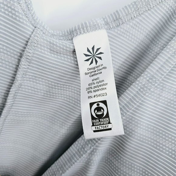 Athleta Max Out Tank Top XL Blue Grey White Stripe Side Tie Dip Back Athleisure - Picture 6 of 13